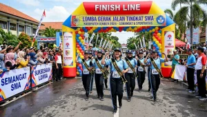 Balon Gate Balikpapan sebagai area finish lomba gerak jalan.