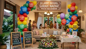 Balon Sablon Pekanbaru menghiasi acara perayaan kelahiran bayi.