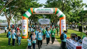 Balon gate untuk garis start dan finish acara jalan sehat di Banjarmasin.