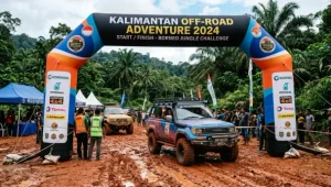 balon gate malang digunakan sebagai garis finish ole peserta offroad