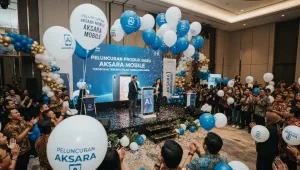 Balon sablon Banjarmasin untuk mendukung peluncuran produk baru dalam acara perusahaan di ballroom.
