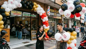 balon sablon lampung sedang digunakan saat di toko barbershop