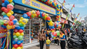 balon sablon manado sedang digunakan saat promosi di toko mainan