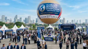 Balon Promosi Murah Padang sebagai penanda acara pertemuan bisnis.