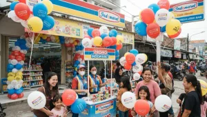 Balon Indomaret digunakan untuk kegiatan promosi di depan toko