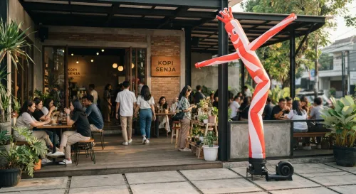 balon sky dancer bekasi untuk promosi usaha kafe