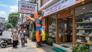 balon sky dancer manado sedang digunakan di toko jam tangan