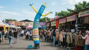 Balon sky dancer Pekanbaru menarik perhatian pengunjung di acara thrift dan bazar