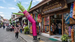 Sebagai media promosi di depan toko batik dan area pertokoan