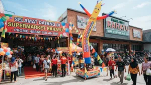 Balon sky dancer Pontianak digunakan untuk memeriahkan promosi di area swalayan.