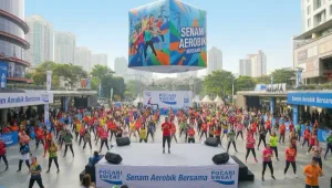 Balon promosi Jambi digunakan dalam acara senam aerobik bersama di area terbuka