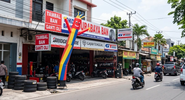 balon sky dancer di depan toko ban surabaya